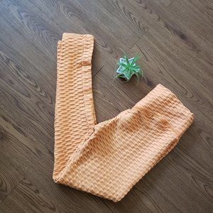 Orange Woven Textured Ruched Butt Lifting Leggings